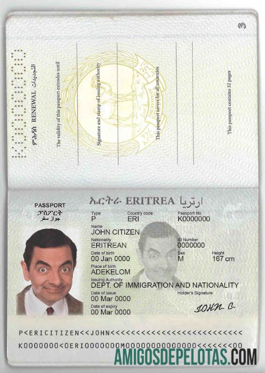 Passaporte da Eritreia exemplo